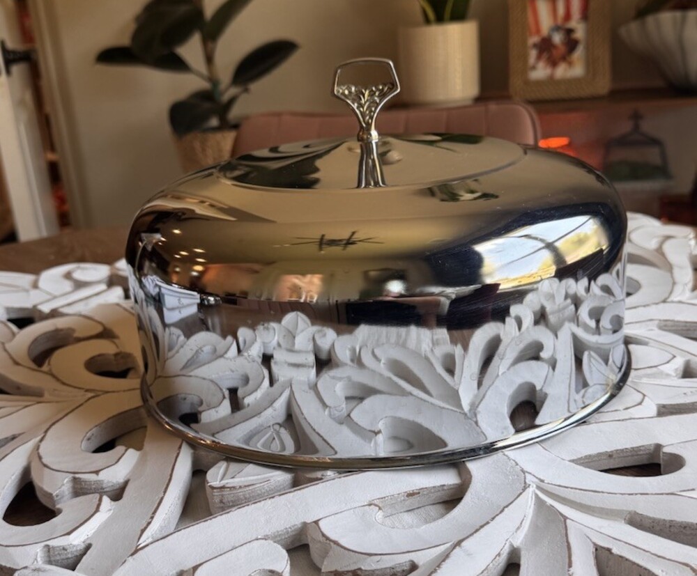Vintage Kromex Chrome Brass Handles Cake Cover